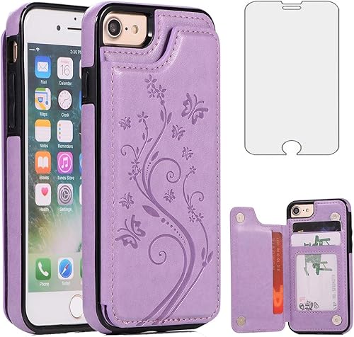 Asuwish Funda para iPhone 7/8, iPhone SE 2020/2022 con protector de pantalla de vidrio templado, cartera abatible de cuero con soporte para
