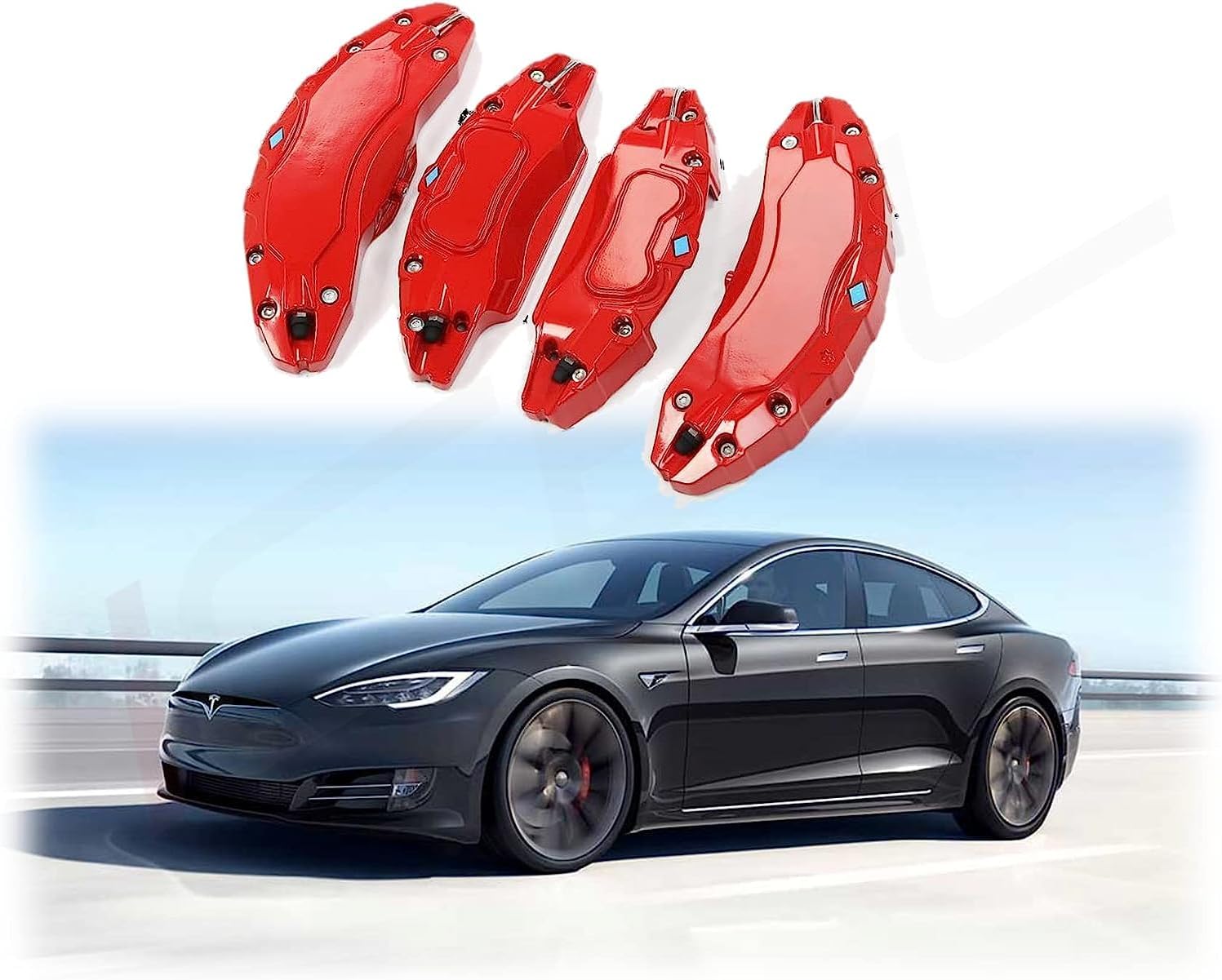 Model S/Model X Brake Caliper Cover for Tesla Model S & X Aluminum cover Front & Rear Red 2018-21 (4PCS) Red or Yellow (Red)