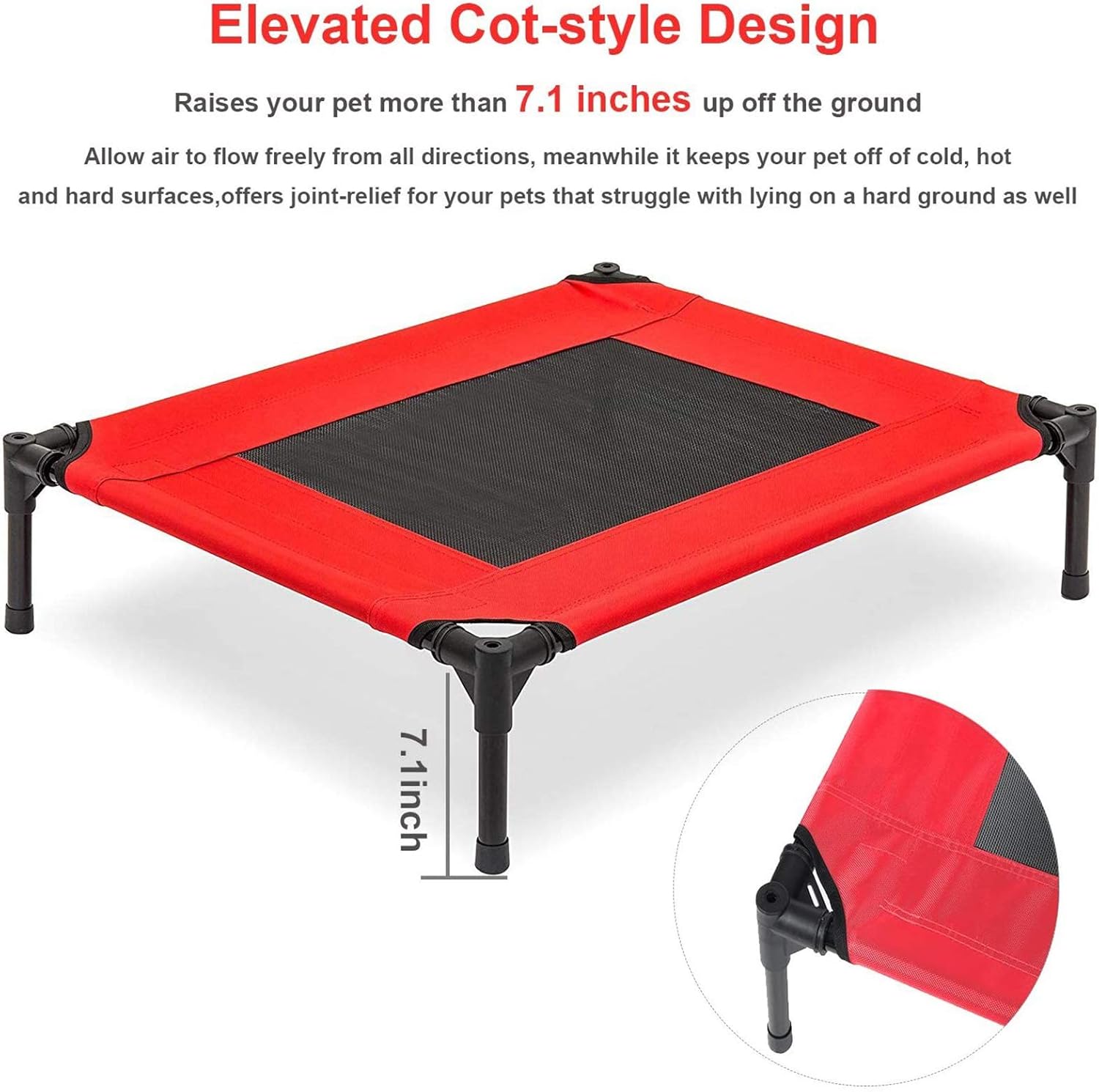 Elevated Dog Bed with Removable Canopy w/Convenient Carrying Bag Indoor Shade 1680D Portable Raised Oxford Fabric Outdoor Cooling Dog Cot Cat Bed Pet Tent for Camping (30", Red)