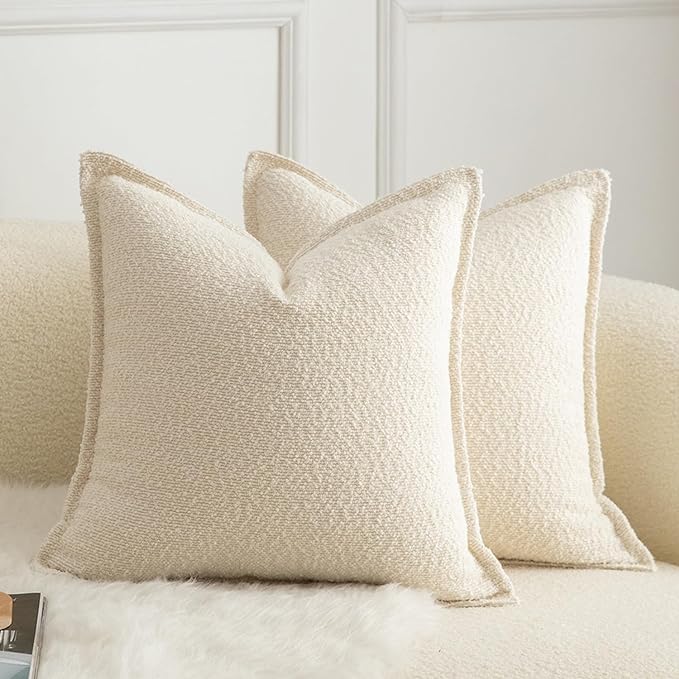 MANDIOO Pack of 2 Decorative Throw Pillow Covers Accent Solid Woven Textured Cushion Covers Pillow Cases Bedroom Living Room Sofa Home 20 x 20 Inch Beige