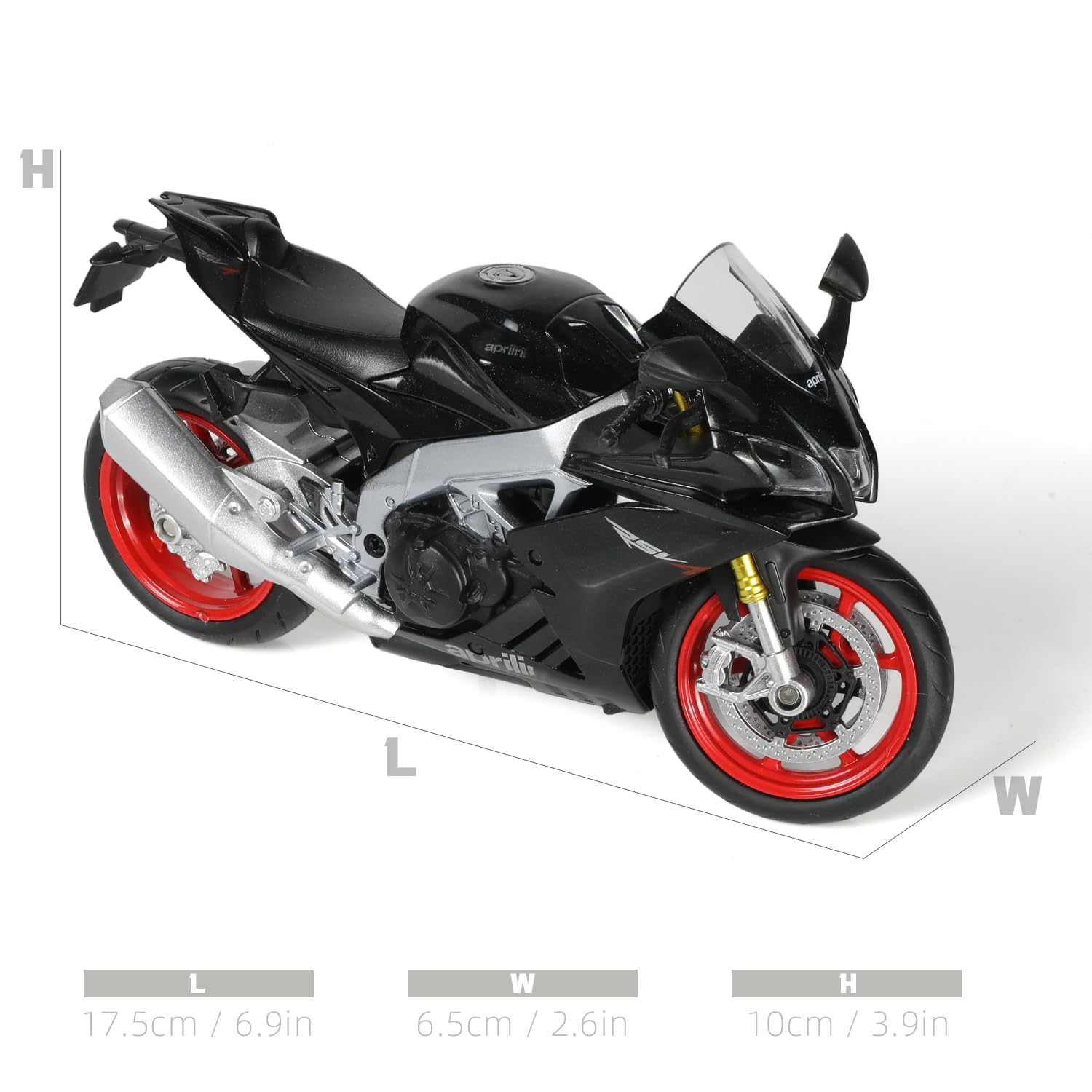 1/12 Compatible para Aprilia Motocicleta Modelo Juguete Mini Metal Diecast Motocicleta Modelo Negro Juguete Deporte Racing Colección para Hombres (RSV4 RR1000)