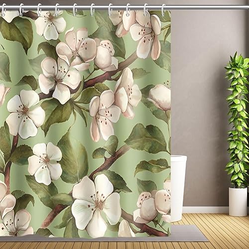 Vista 66 de Yeele Cortina de ducha de paisaje natural, árboles verdes, bosque, cortinas de baño, primavera, amanecer, selva, paisaje, impermeable, decoración