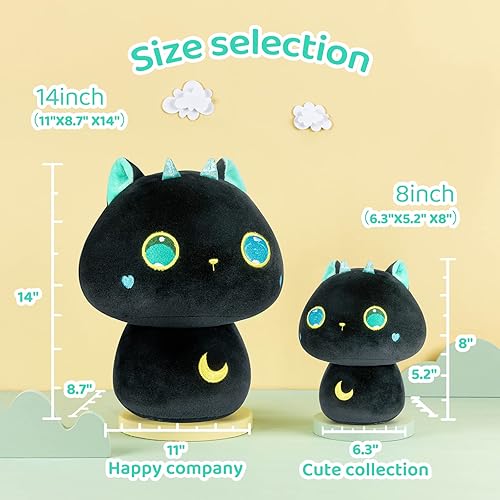 Miniatura 4 de Peluche de hongo, bonita almohada de felpa de gato negro, almohada suave y esponjosa, animales de peluche kawaii, juguetes de peluche, regalo para