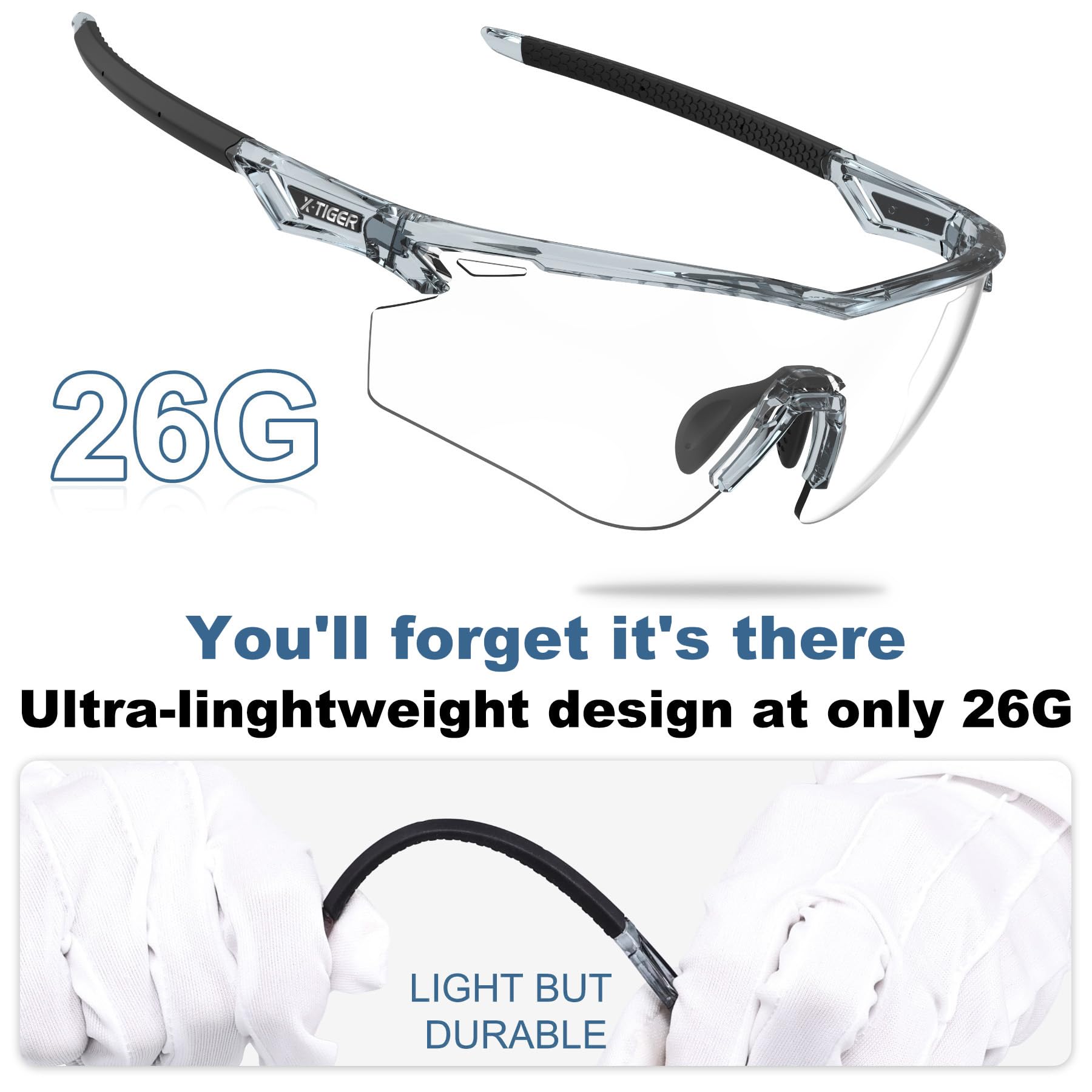 X-TIGER Occhiali Ciclismo Fotocromatici TR90 occhiali da Sole Sportivi Uomo Donna Con Lenti UV400 Trasparenti, adatti a MTB e Bici