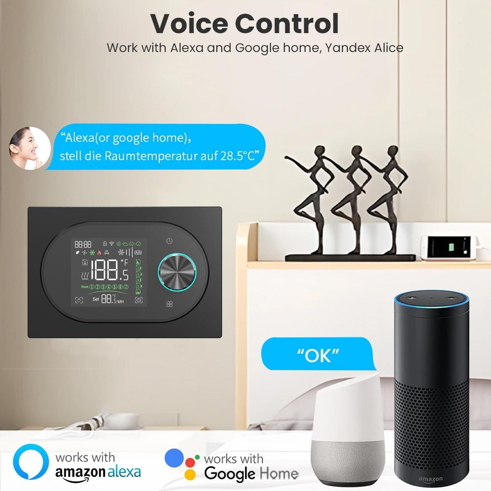BECA BHT-9000GALW - Termostato inteligente WiFi para calefacción de agua, 5 A para válvulas/actuadores, mando LED, programación, Tuya Smart/Smart Life, Alexa/Google - Expert4House Edition (blanco)