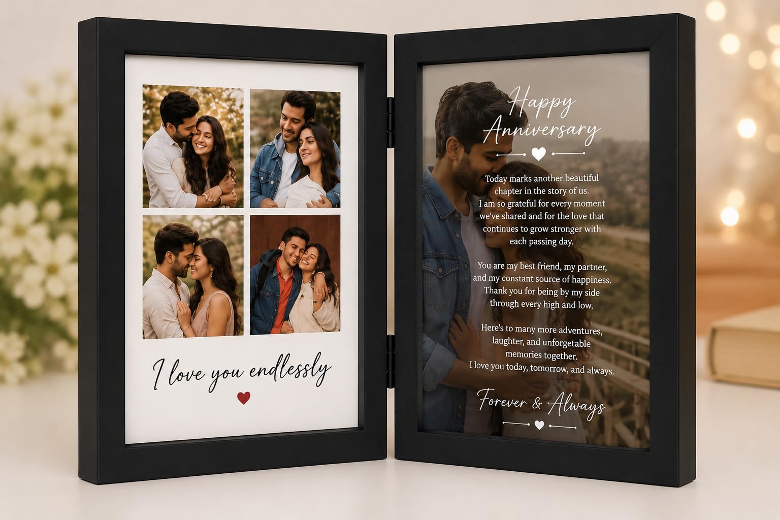 Personalized Dual Photo Frame 5x7 Inch Black | Customised Couple Photo Frame with Photos & Message | Anniversary, Birthday, Wedding Gift for Husband Wife, Girlfriend Boyfriend (Design 3)-image-19