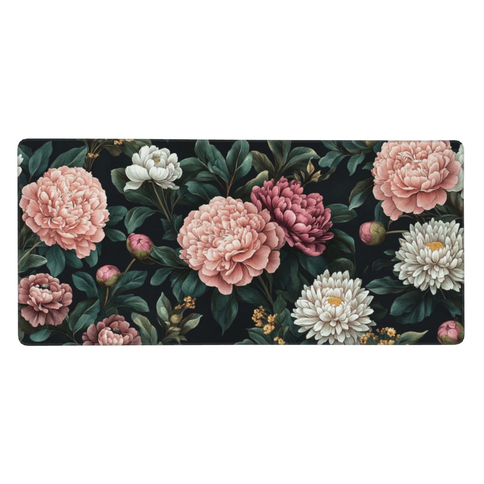 Tappetino Mouse XXL Fiori & Peonia, 100 x 50 cm Tappetino da Scrivania G435 | Tappetino per Mouse, Base in Gomma Antiscivolo, Superficie Impermeabile, Bordi Cuciti, Tappetino Scrivania per Ufficio, Gioco