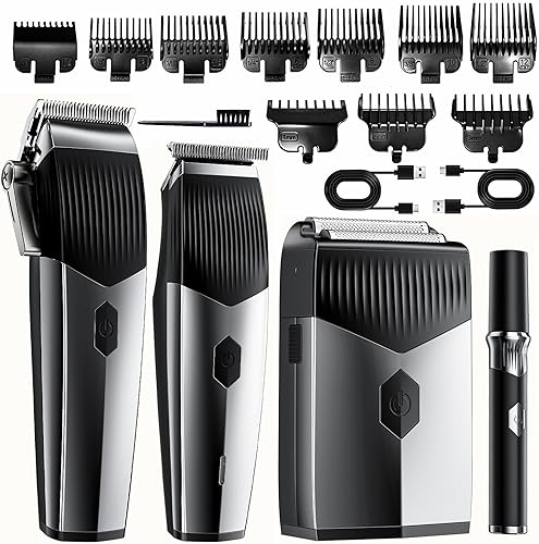 Cortadora de pelo 4 en 1 para hombres, cortadora de pelo profesional, juego de recortadora de barba y afeitadora recargable, hoja en T de metal,