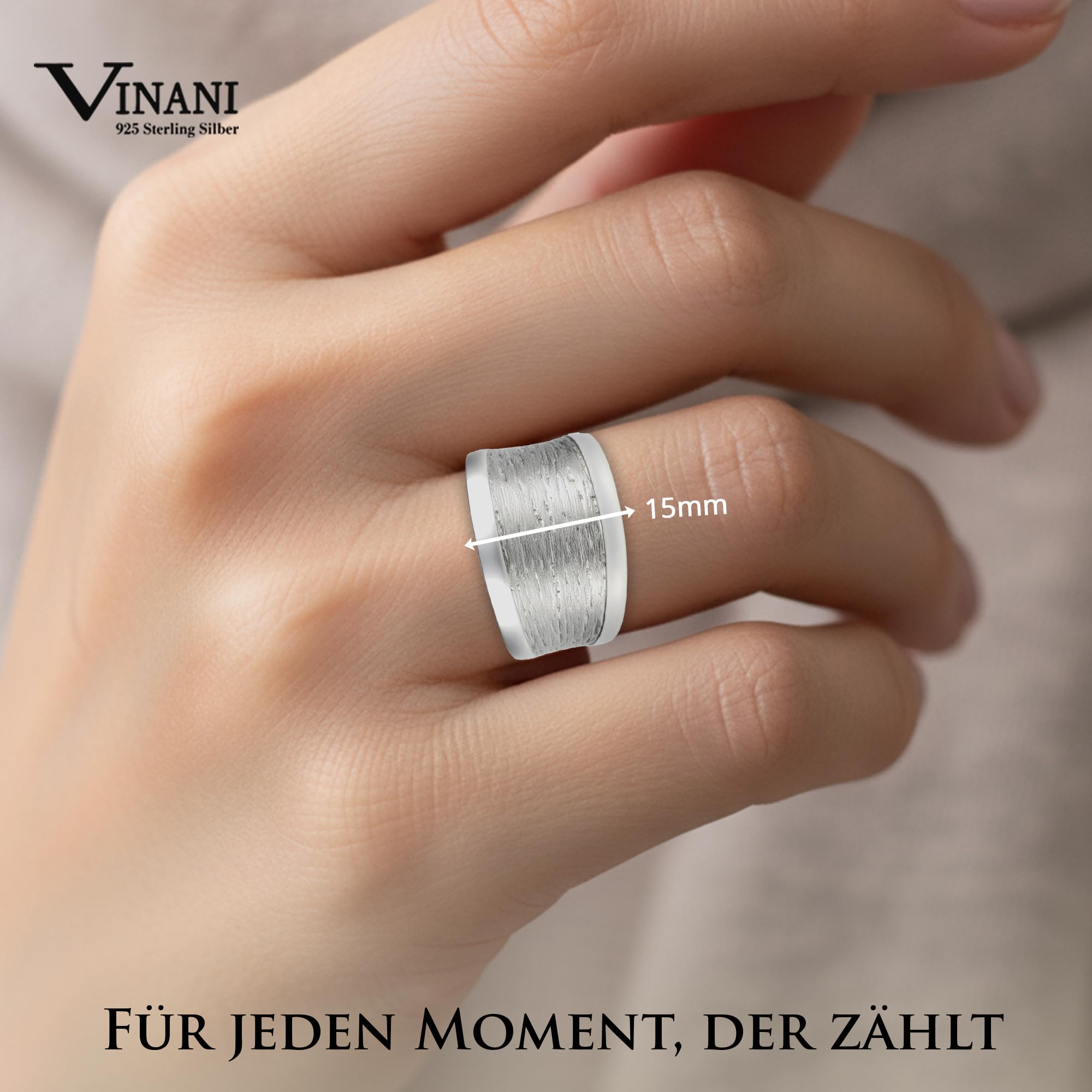 Vinani Bague - Rainure - massif - brossé - Bord lustré - Argent 925 - RMG