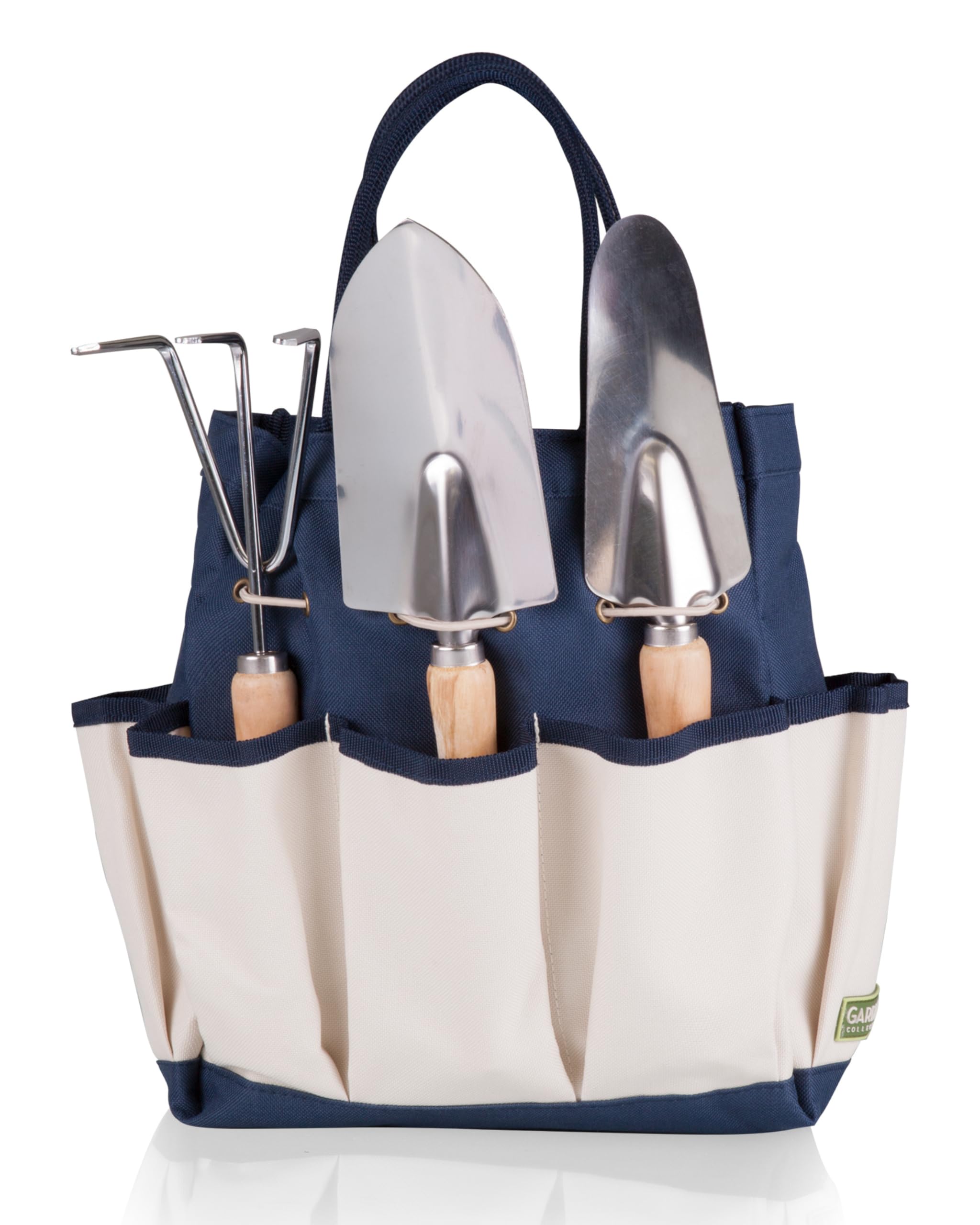 PICNIC TIME Garden Bag with Tool Set - Garden Tool Organizer Bag - Gardening Tools Gifts for Women and Men, (Navy Blue with Beige Accents)