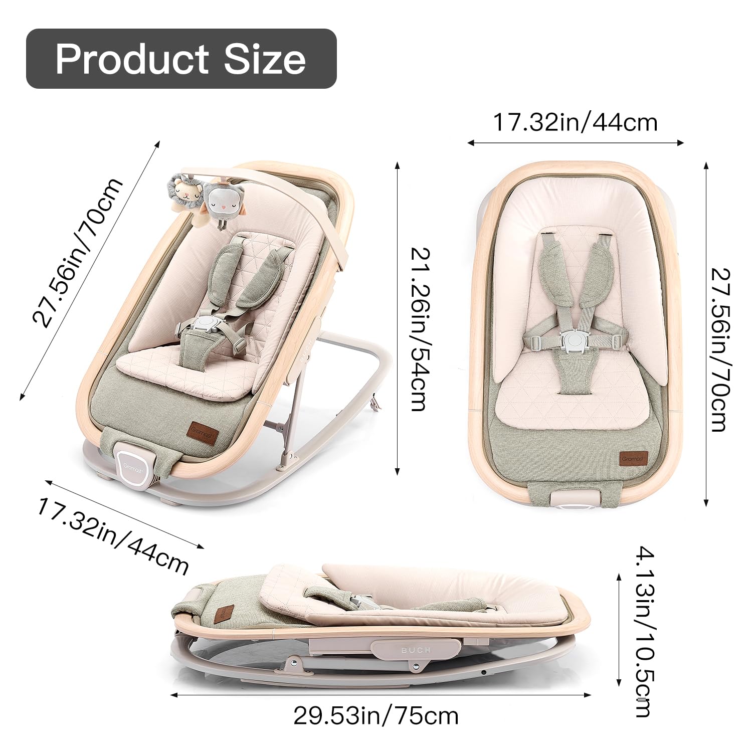 Gromast 2-in-1-Babywippe für Säuglinge, tragbare Babywippe mit 3 Liegepositionen und Reisetasche – Grün