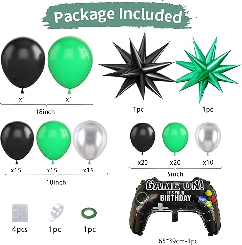 Miniatura 2 de Kit de arco de guirnalda de globos de videojuegos, arco de globos verde y negro plateado con controlador de globos, decoración de fiesta de