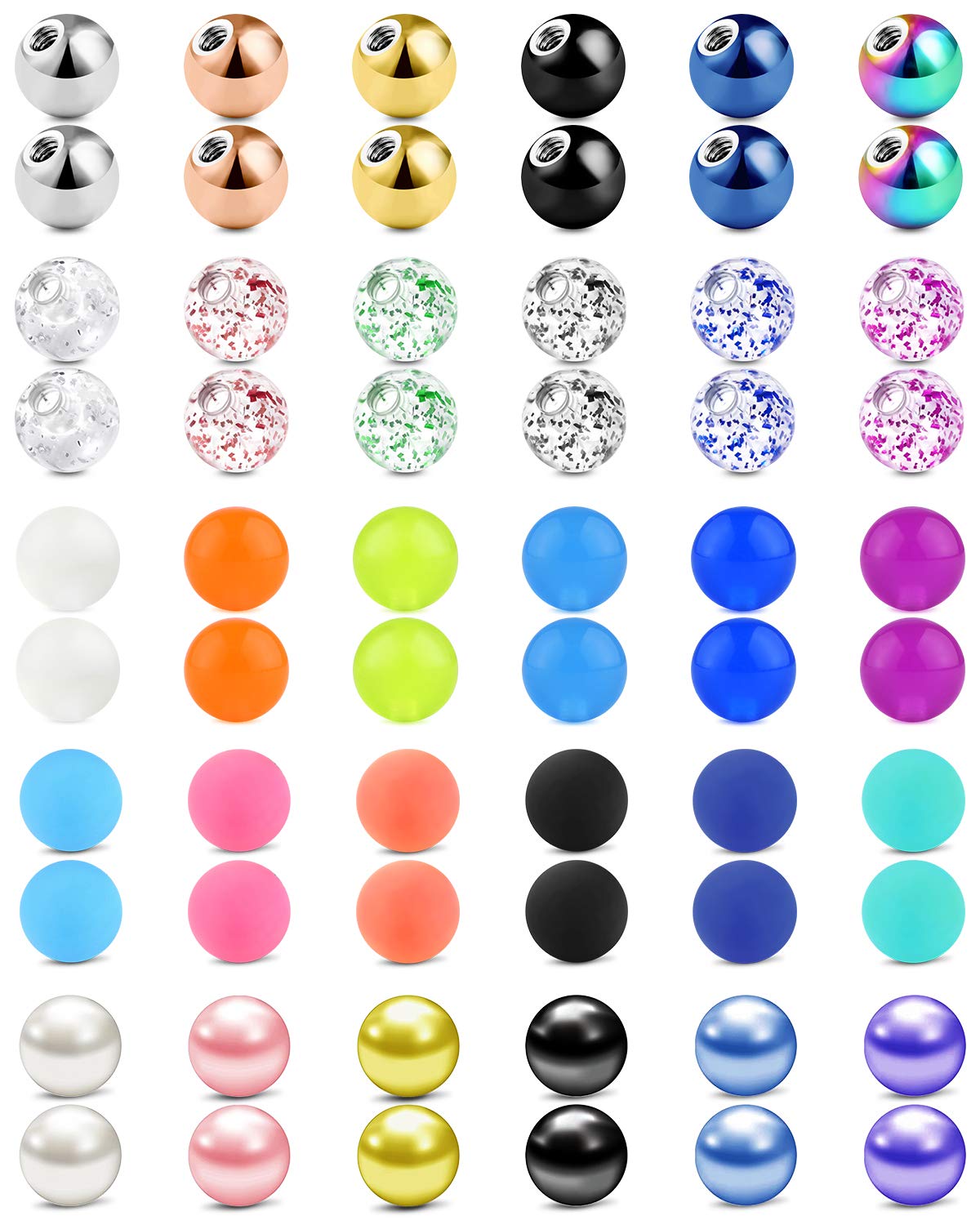 AceFunBola de Repuesto 14G 16G para Perforaciones en el Cuerpo Acero Quirúrgico y Acílico para Piercing Labio/Pezón/Lengua/Ombligo 3mm 5mm 8mm