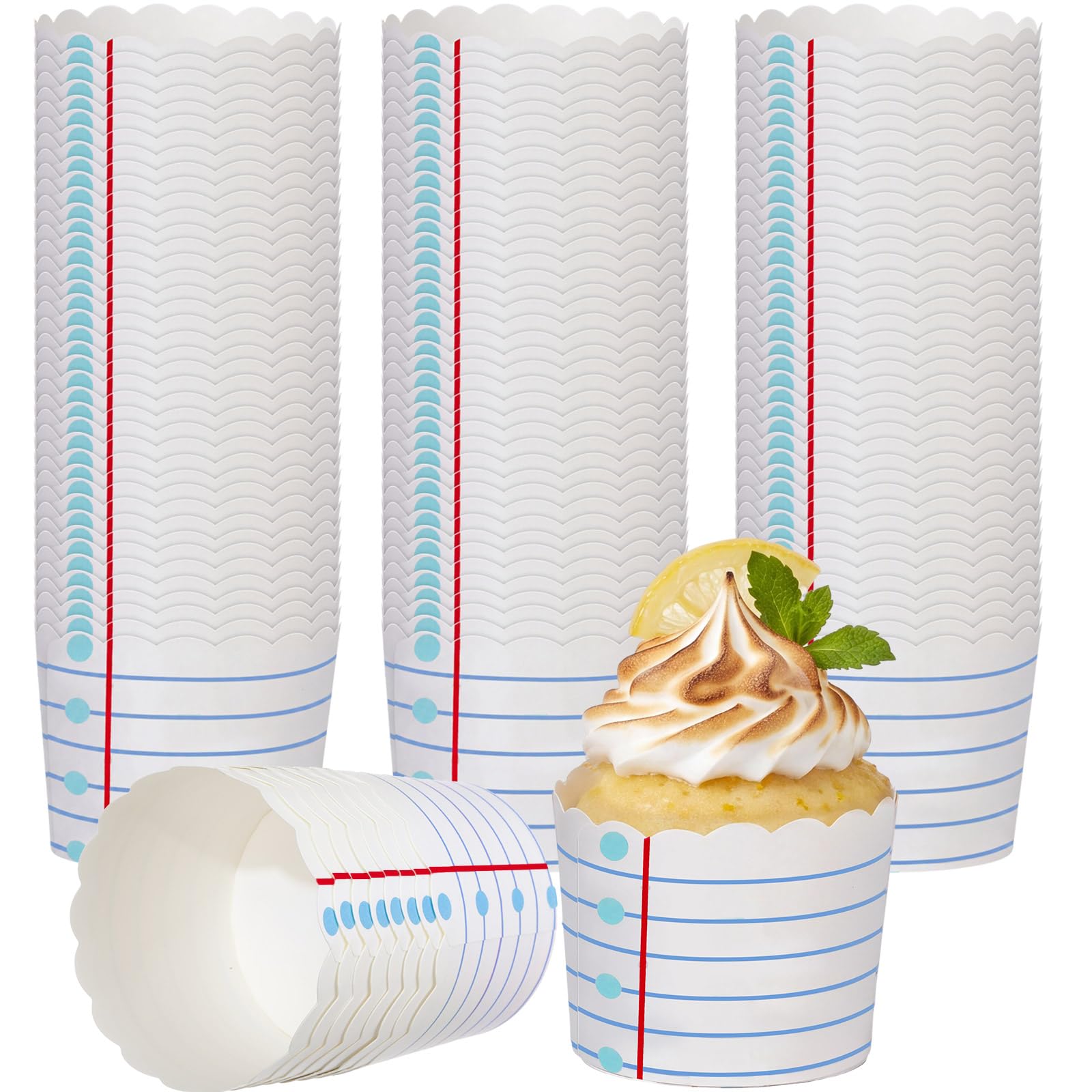 Forros para cupcakes de regreso a clases con estampado de líneas de libreta para dulces