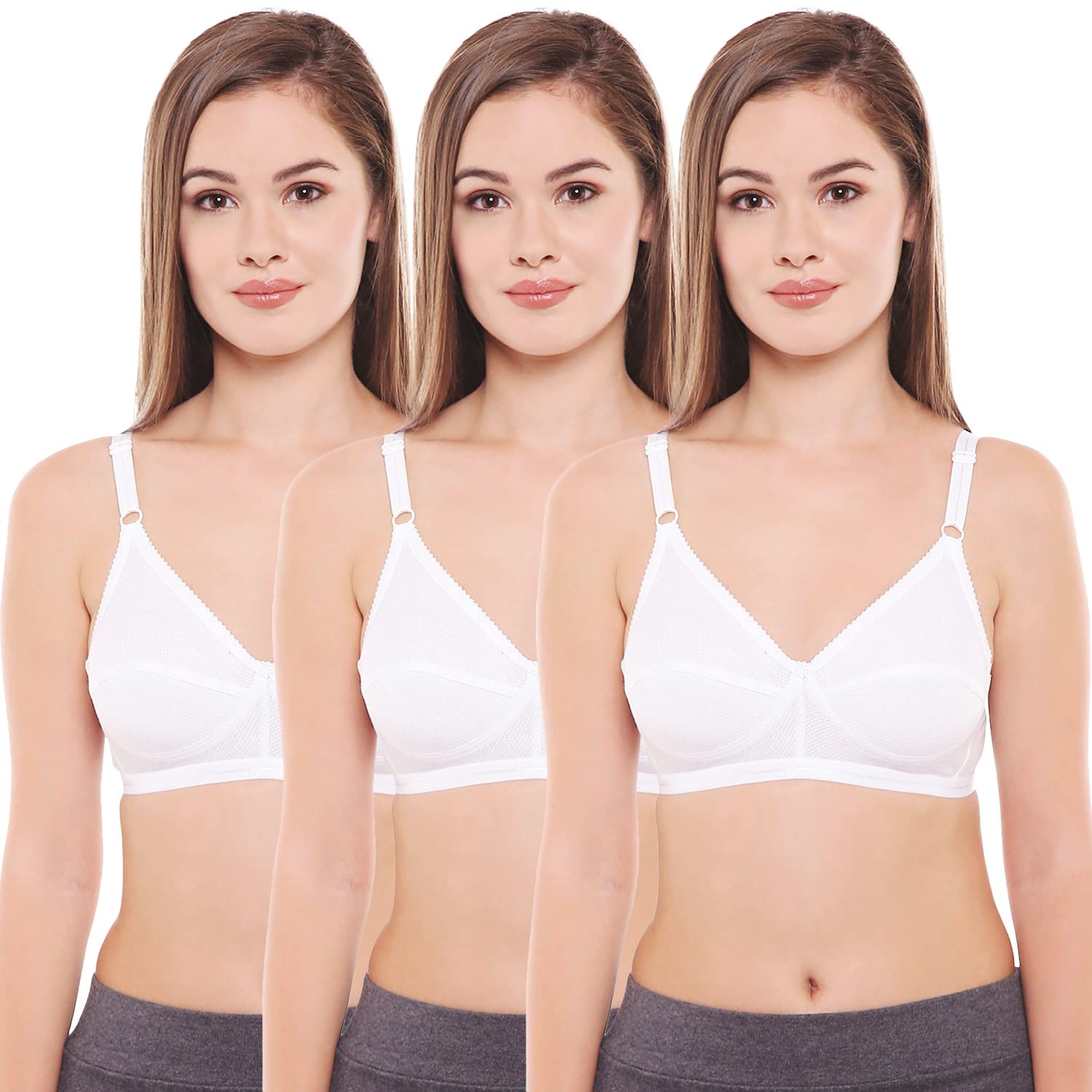 bodycare Women's Cotton Pack of 3 Full Coverage Bra Multicolour 30-picture-38