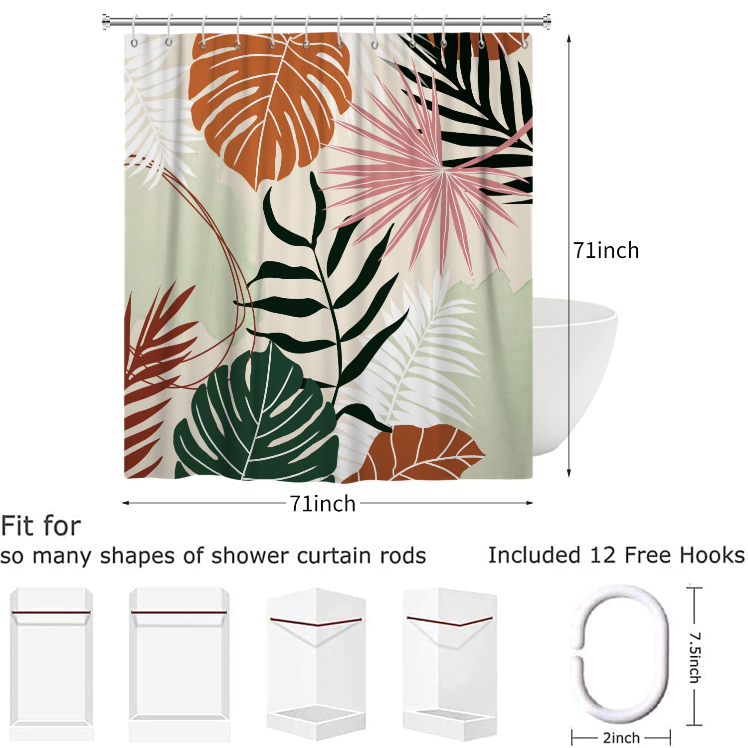 MitoVilla - Tenda da doccia in cotone e lino, per arredamento da bagno in stile boho, tessuto resistente alle pieghe, 182,9 x 182,9 cm, blu