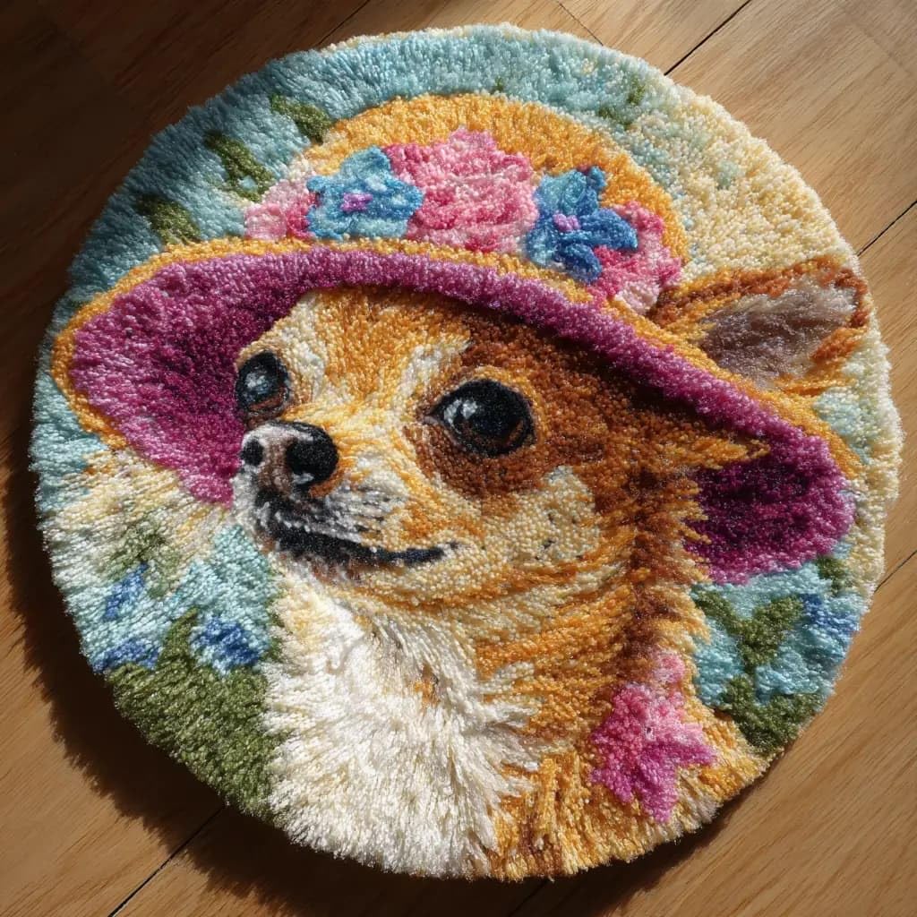 Round Latch Hook Rug Kits Chihuahua For Adults And Starter 50*50Cm