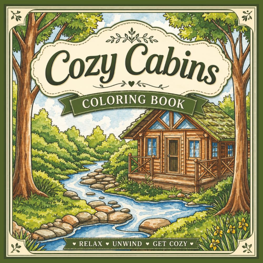 Cozy Cabins Coloring Book: Peaceful Woodland Retreats and Relaxing Nature Escapes (Cozy Coloring Books)