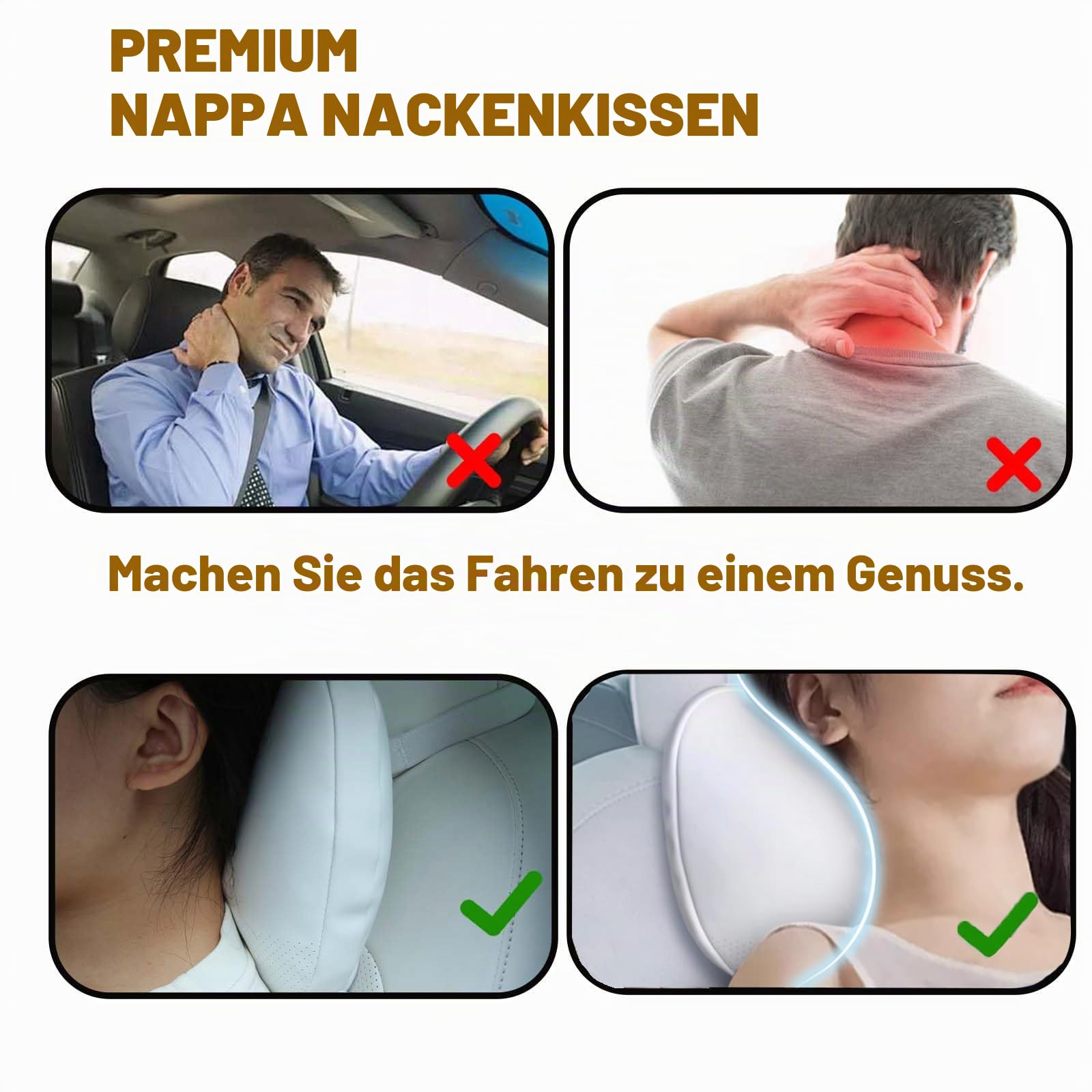 Verbessertes Auto -Kopfstütze -Kissen weiße Leder Weich Nackenstützkissen Speicherschaum Nacken Kissen Autositz Autositz Kopfstütze Stütze, 2pcs Weiß