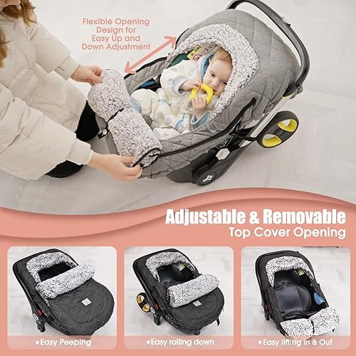 Miniatura 2 de ACRABROS Funda de asiento de automóvil para bebé toldo de invierno para niño y niña, recién nacido, con cremallera, ventana mirada, cálida,