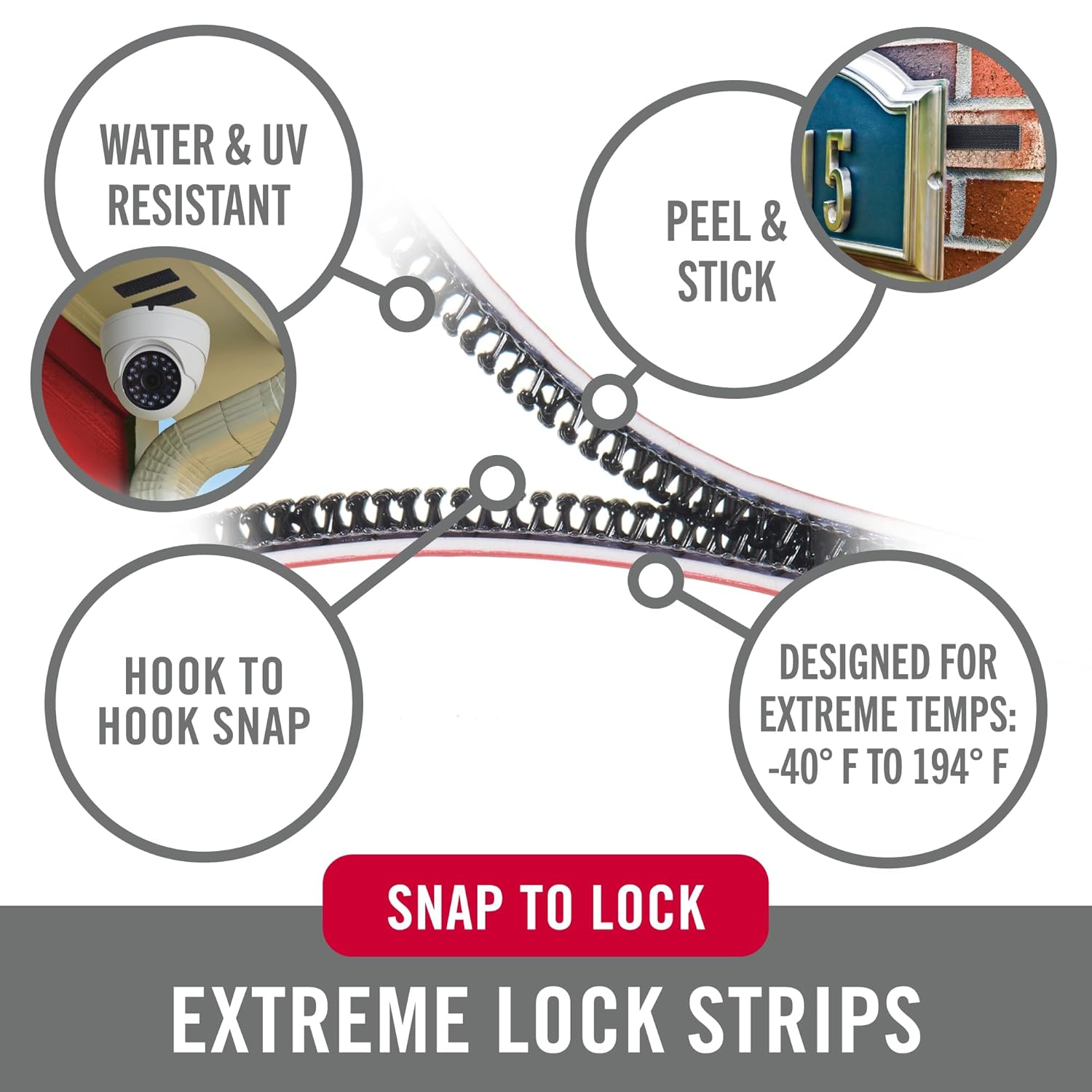 Velcro Brand Extreme Lock Snap Lock Mounting Strips with Adhesive | Heavy-Duty Hook-to-Hook Fasteners, Water & UV Resistant | Ideal for Toll Tags, Cameras, Routers & Signage | 4 Sets, 3x1 in, White