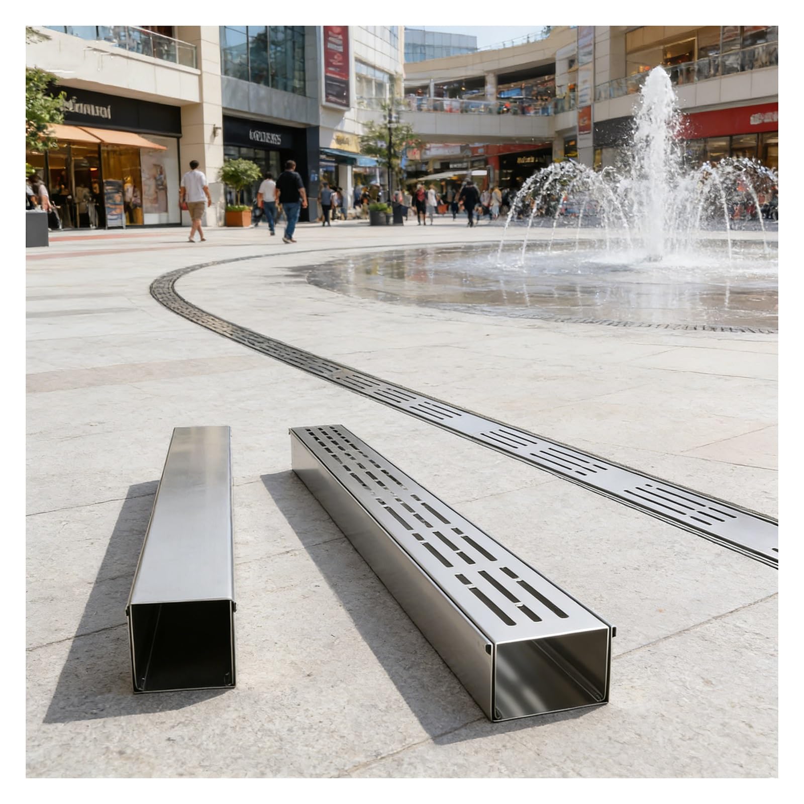 GLDYTVF Narrow 304 Drainage System with Grate Outdoor Shower Drainage Channel for Concrete Pavers Patios Walkways (H5*W7CM/H1.96*W2.75IN)