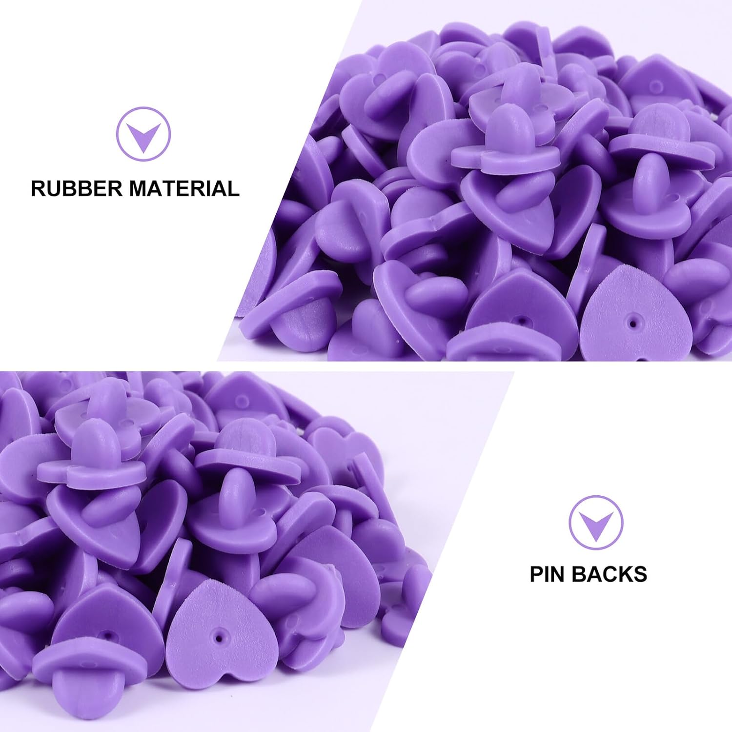 Ipetboom 100PCS Purple Heart Shaped Rubber Pin Backs Brooch Bases for DIY Craft Projects Lapel Pins Badge Backings Jewelry Making Accessories