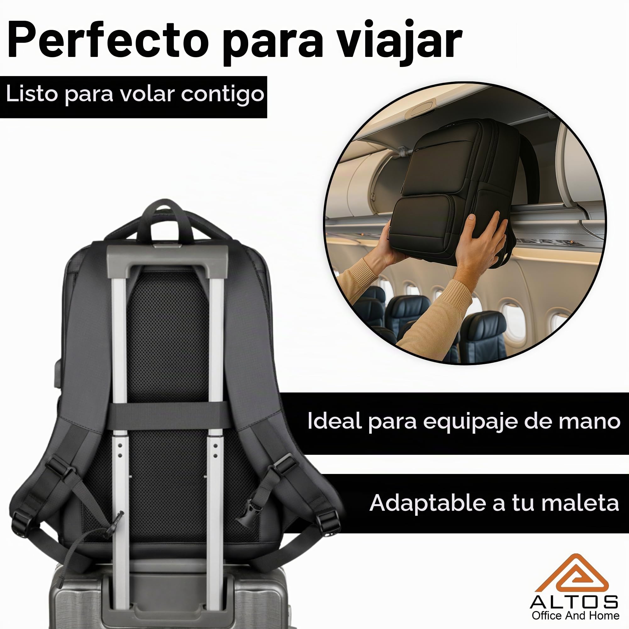 ALTOS OFFICE AND HOME Mochila de piel sintética para laptop, elegante, impermeable y duradera para portátiles de 15.6 pulgadas con puerto de carga USB, correas acolchadas, múltiples compartimentos y