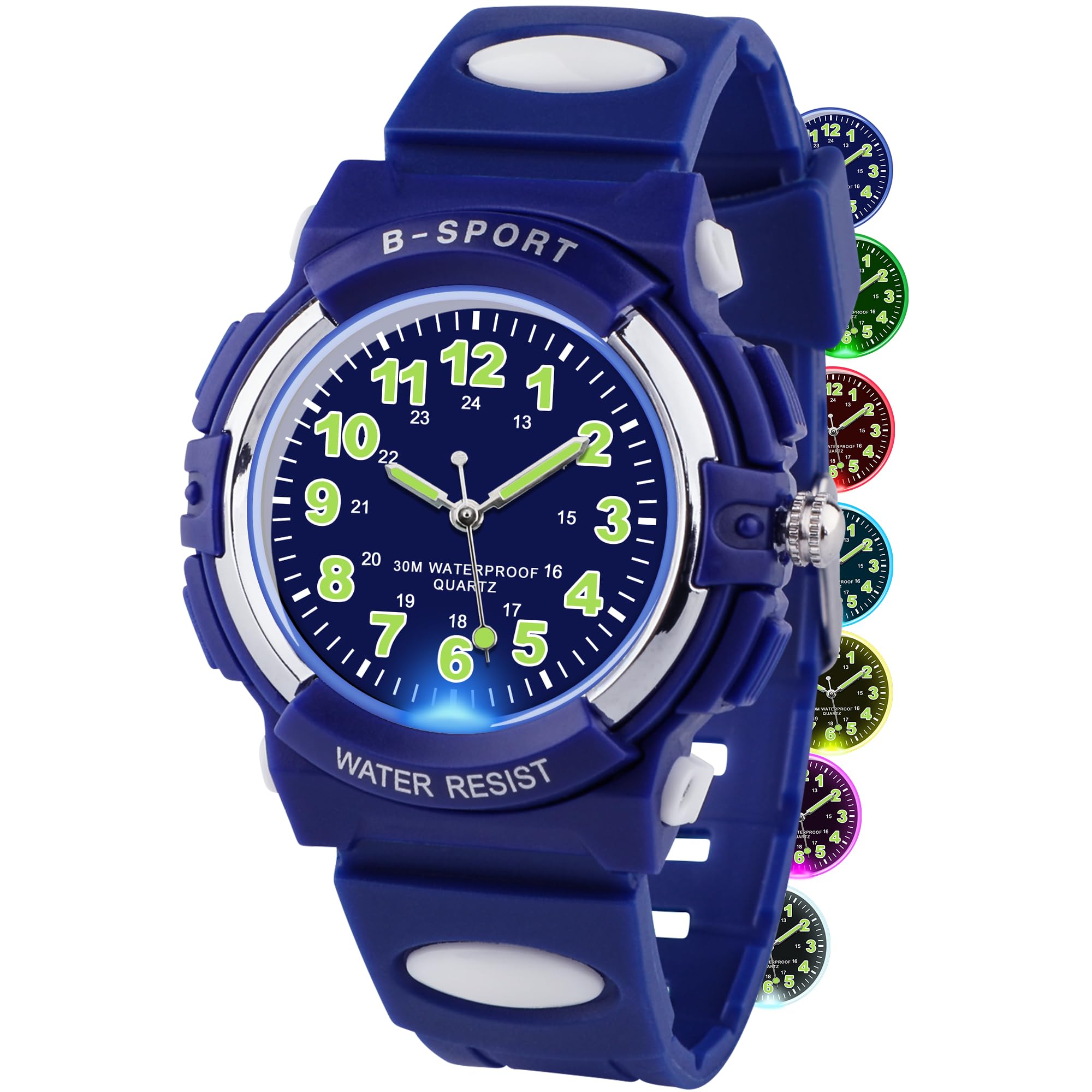 GUUMUXIN Reloj Analógico para Niños y Niñas con Luces Multicolores, Reloj de Aprendizaje Resistente al Agua hasta 30 Metros con Correa de TPU, Relojes Deportivos al Aire Libre 5-16 Años