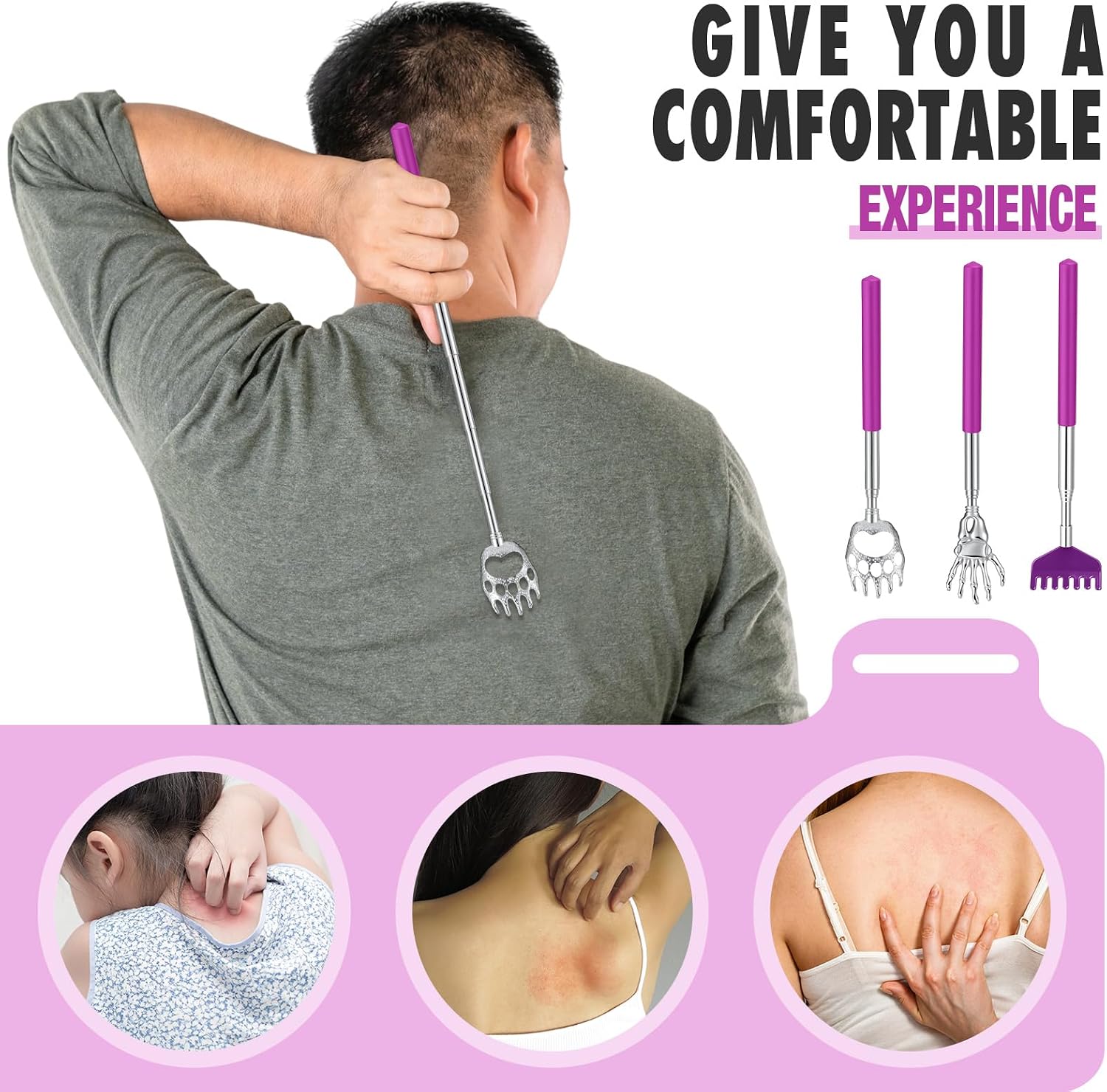 Funnymoom 60 Pcs Massage Gifts for Men Women, Back Scratcher Tag Bag,Purple