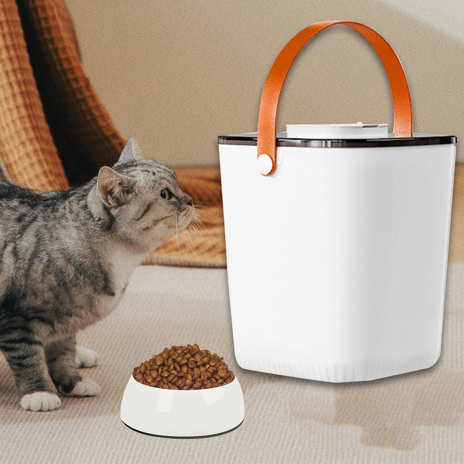 LOVIVER Aufbewahrungsbehälter für Tierfutter, Katzenfutter Eimer, Vakuum, für Hunde Und Katzen, mit Griff, Tragbar, mit Deckel, Frischhaltung von Trockenfutte, Weiß
