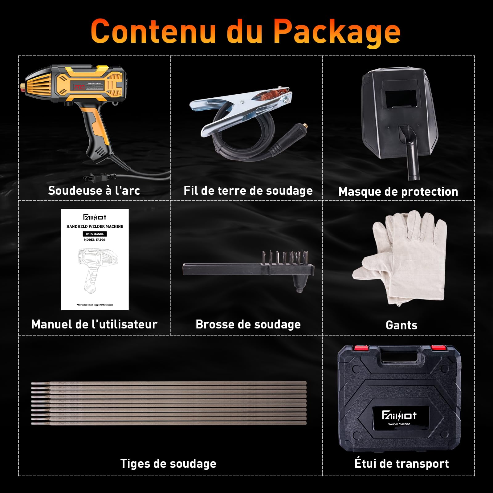 Soudeur à l'arc - FA206 220 V Soudeur Poste de Soudage IGBT 120 A avec Inverseur 6 Réglages de Courant Variables, Pistolet de Soudage à l'arc Électrique Set pour Fil Machine 3/32"-1/8"(2,4-3,2 mm)