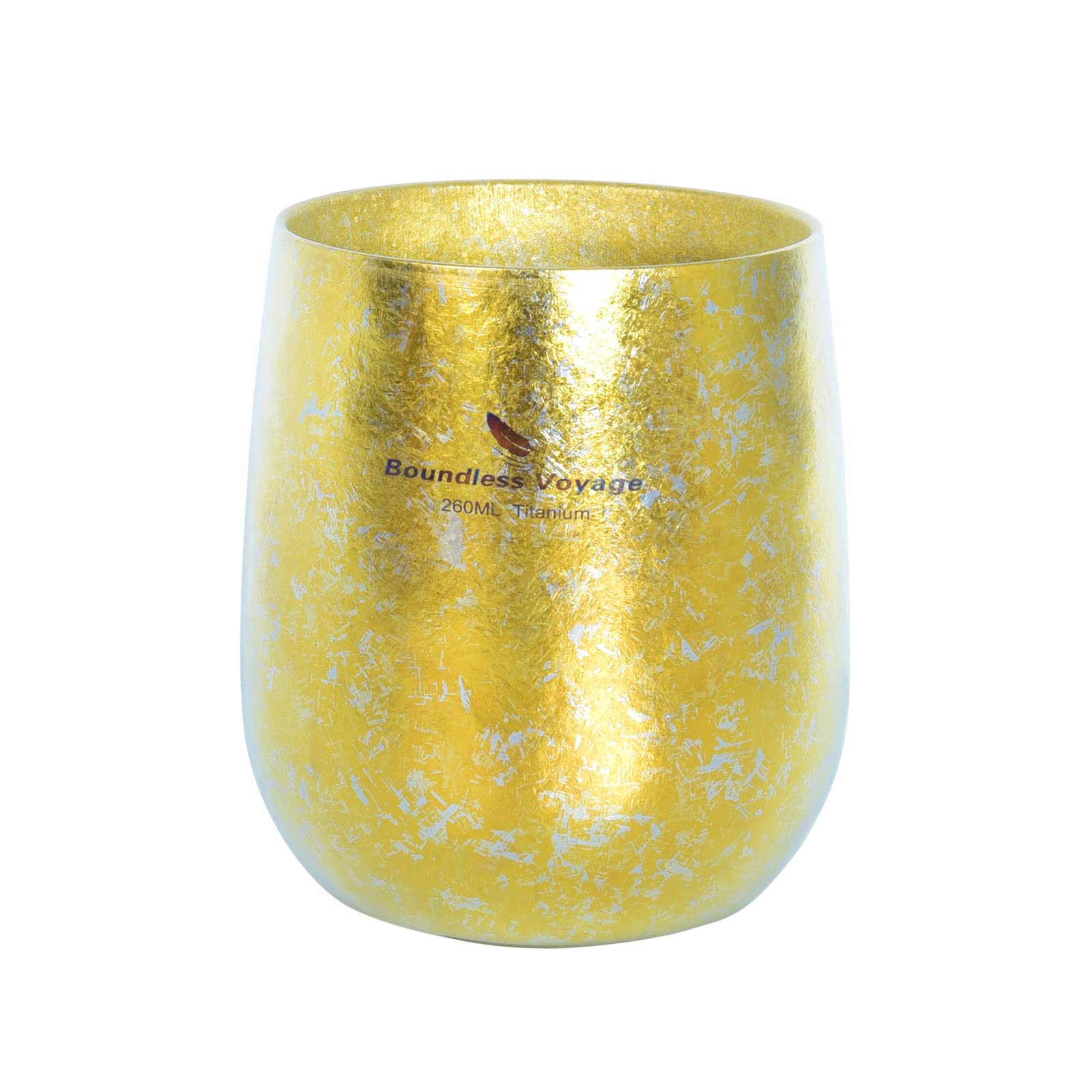 iBasingo & Boundless Voyage Tasse à café en titane double couche Fleur glacée Artisanat léger pour camping, randonnée, pique-nique, eau potable, thé, vin, bière, jus de fruits (doré) - Ti3084D