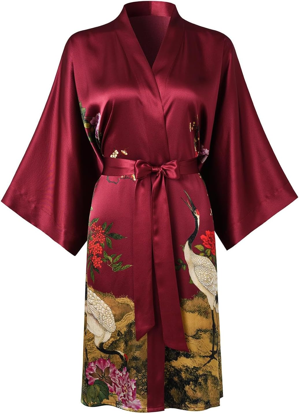 Women's Silk Kimono Robe Short Bathrobe Nightgown 100% Mulberry Silk for Women - Classic Floral Pattern
