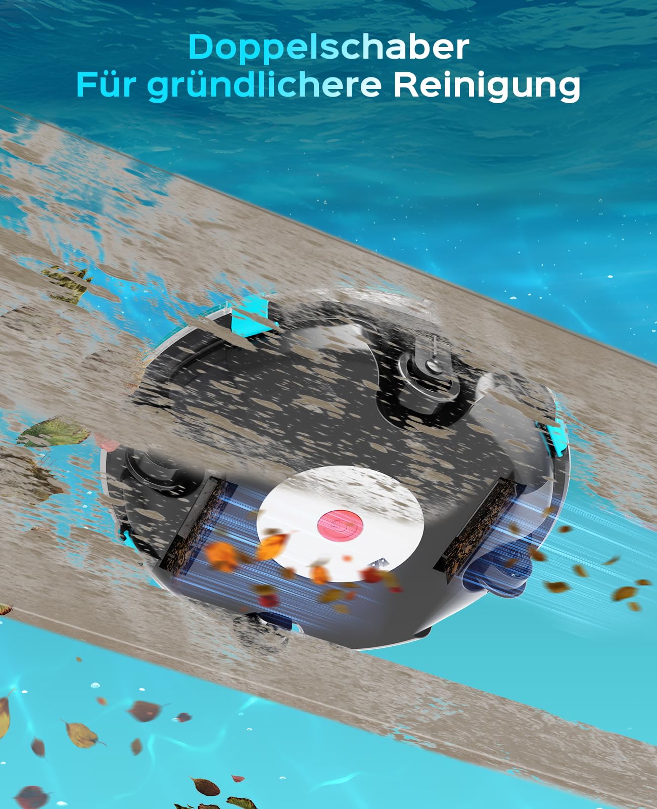 WINNY POOL CLEANER Winny 200 Poolroboter, Poolsauger kabellos mit Akku, 80 Min. Laufzeit, für Aufstellpools bis 60 m², Doppelfiltration, Automatisches Parken,Kompakt Leicht(Schwarz-Marine)