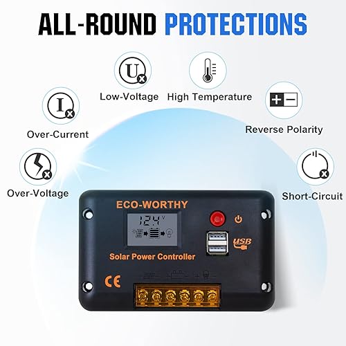 Miniatura 6 de ECO-WORTHY Kit completo de inicio de panel solar de 200 vatios y 12 voltios para RV fuera de la red con batería e inversor 2 paneles solares de 100