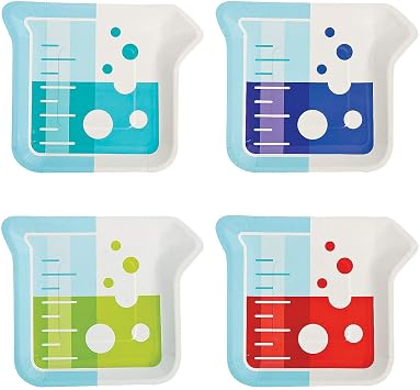 Fun Express Science Party Beaker-Shaped Paper Dessert Plates - Scientist Themed Birthday Lab Party Decorations - Chemical Experiments Disposable Paper Plates - Tableware Supplies - 8 Pieces