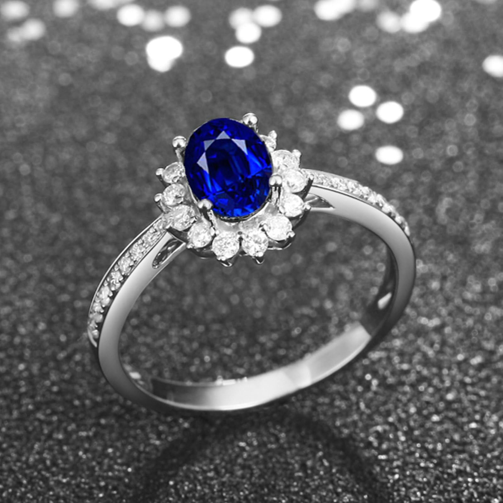 Obrączki ślubne białe złoto 375 9 K, obrączki ślubne dla kobiet, wzór kwiatowy, 0,6 ct, 1,05 ct, owalne, laboratoryjne, niebieski szafir i moissanit, zaręczyny, ślub, białe złoto