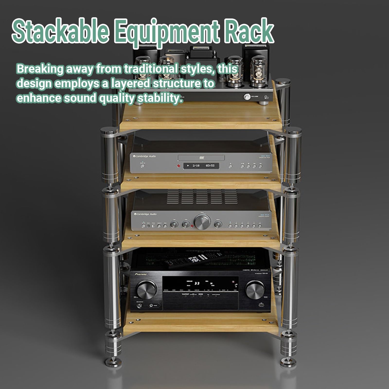Rack audio video a 4 livelli Supporto multimediale ammortizzante Armadio stereo multifunzione Memoria a componenti aperti per Home Theater Nero Single Layer Entertainment Center