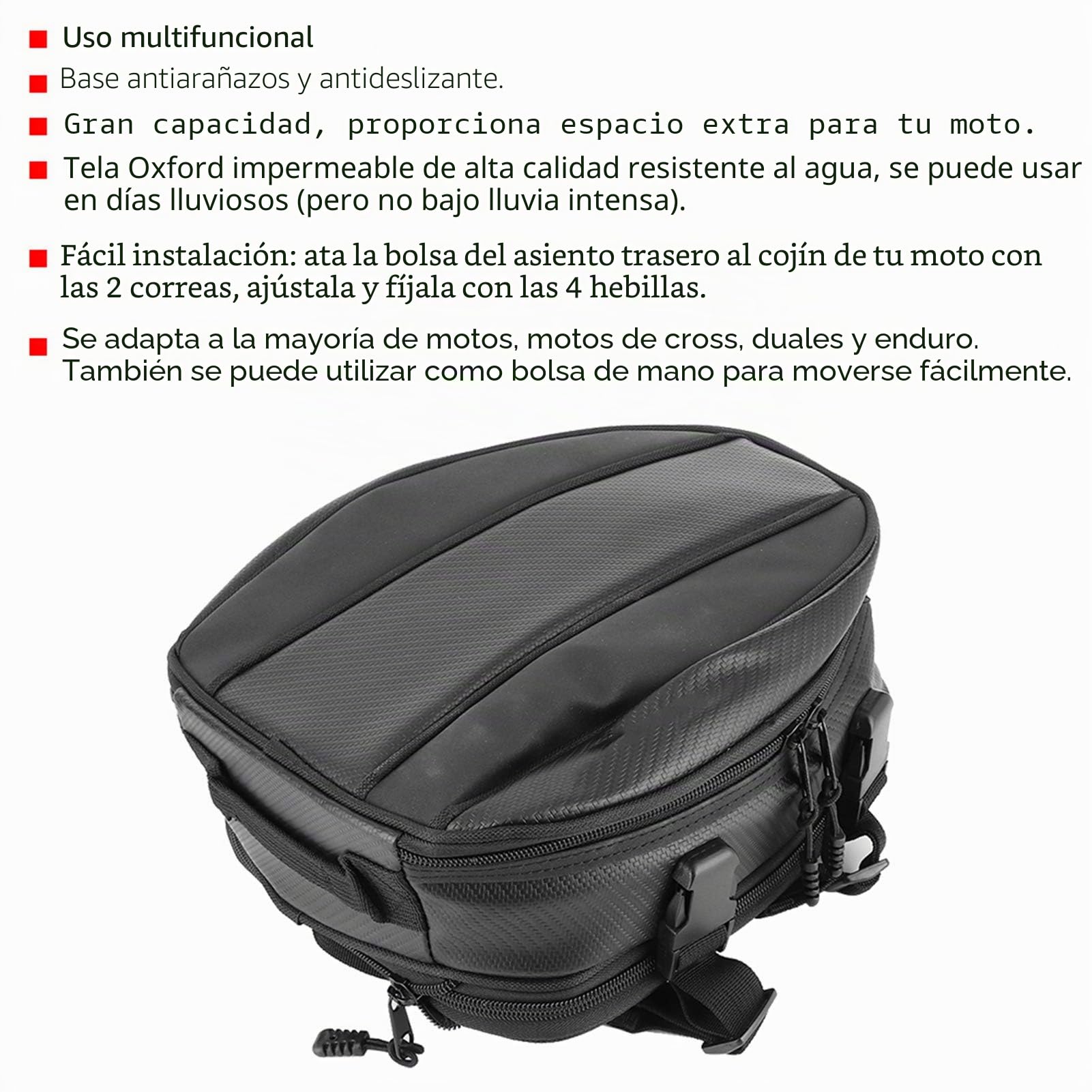 Bolsa de sillín trasera de tela Oxford, bolsa de sillín trasera multifuncional, impermeable, negra
