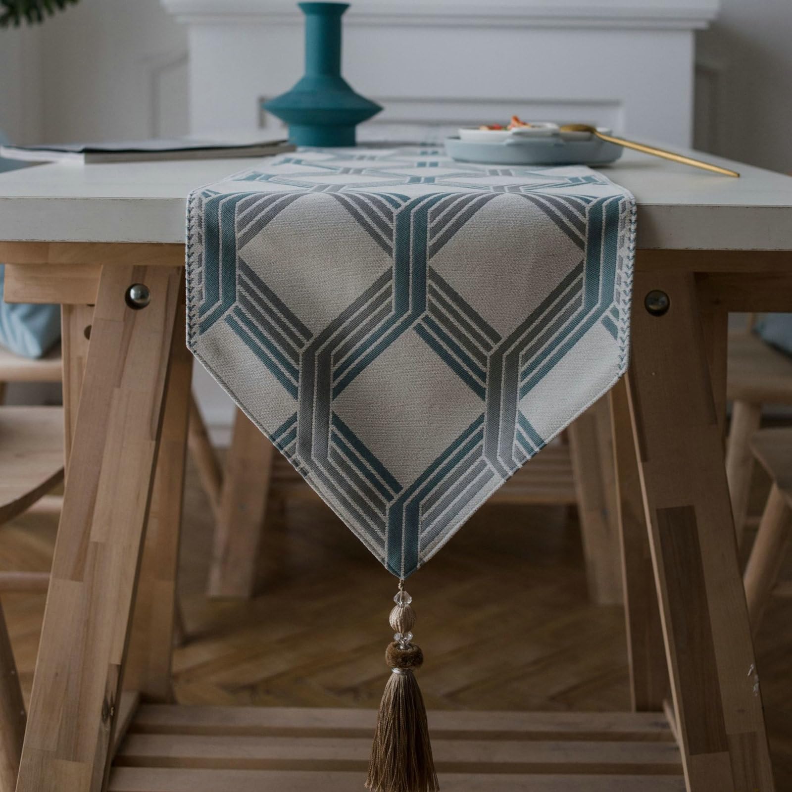Gualiy Camino de mesa de poliéster de 86.7 pulgadas, jacquard geométrico