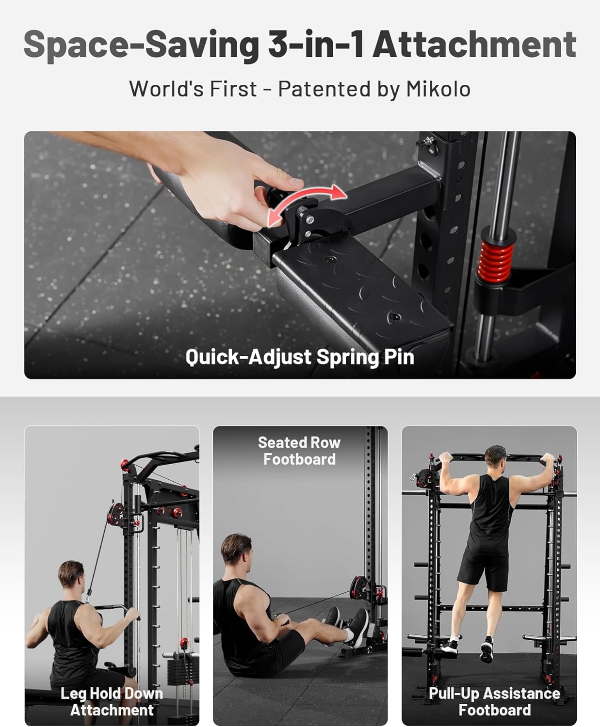 Mikolo M4 2.0 Smith Machine, 2200lbs Squat Rack with LAT-Pull Down System & Cable Crossover Machine, Training Equipment with Leg Hold-Down Attachment