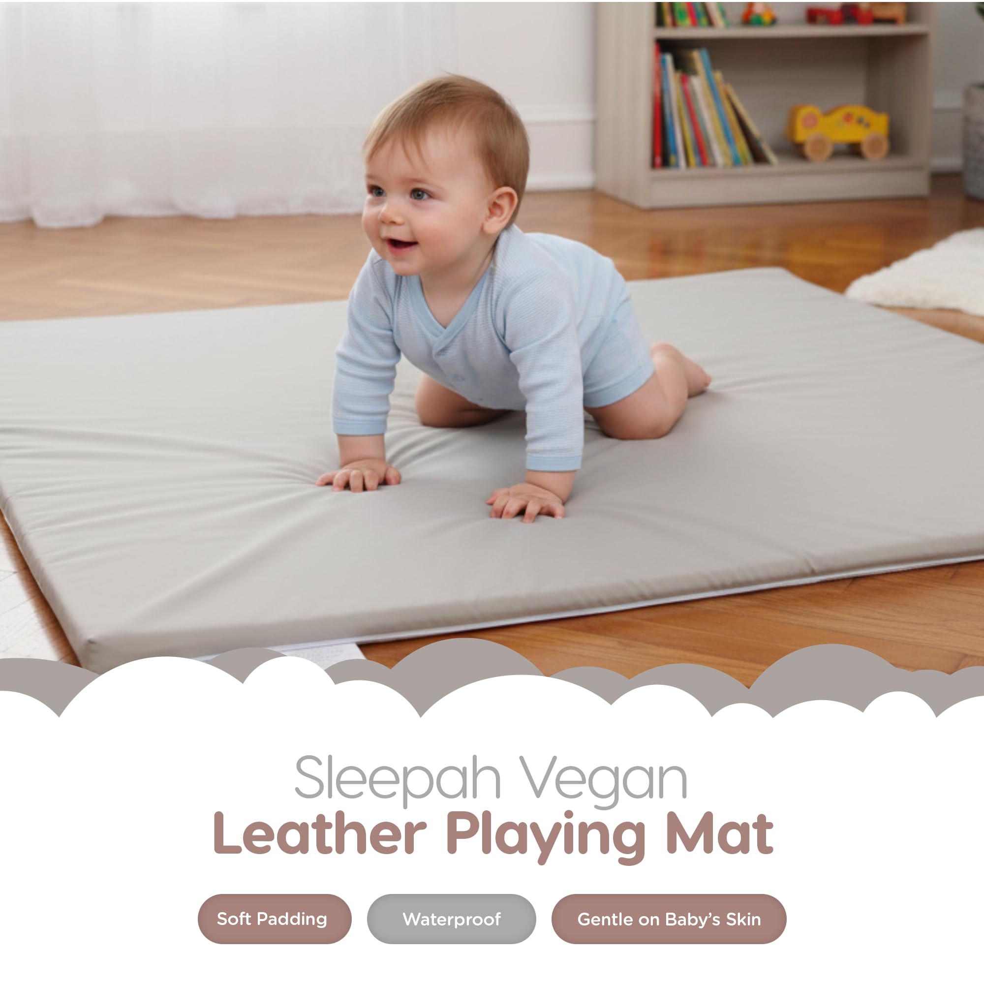 Baby-Spielmatte für den Boden, 127 x 127 cm, wasserdicht, veganes Leder, Bauchzeitmatte, leicht zu reinigen, mit abnehmbarem Bezug, Schaumstoff-Unterstützung mit rutschfester Unterseite, für