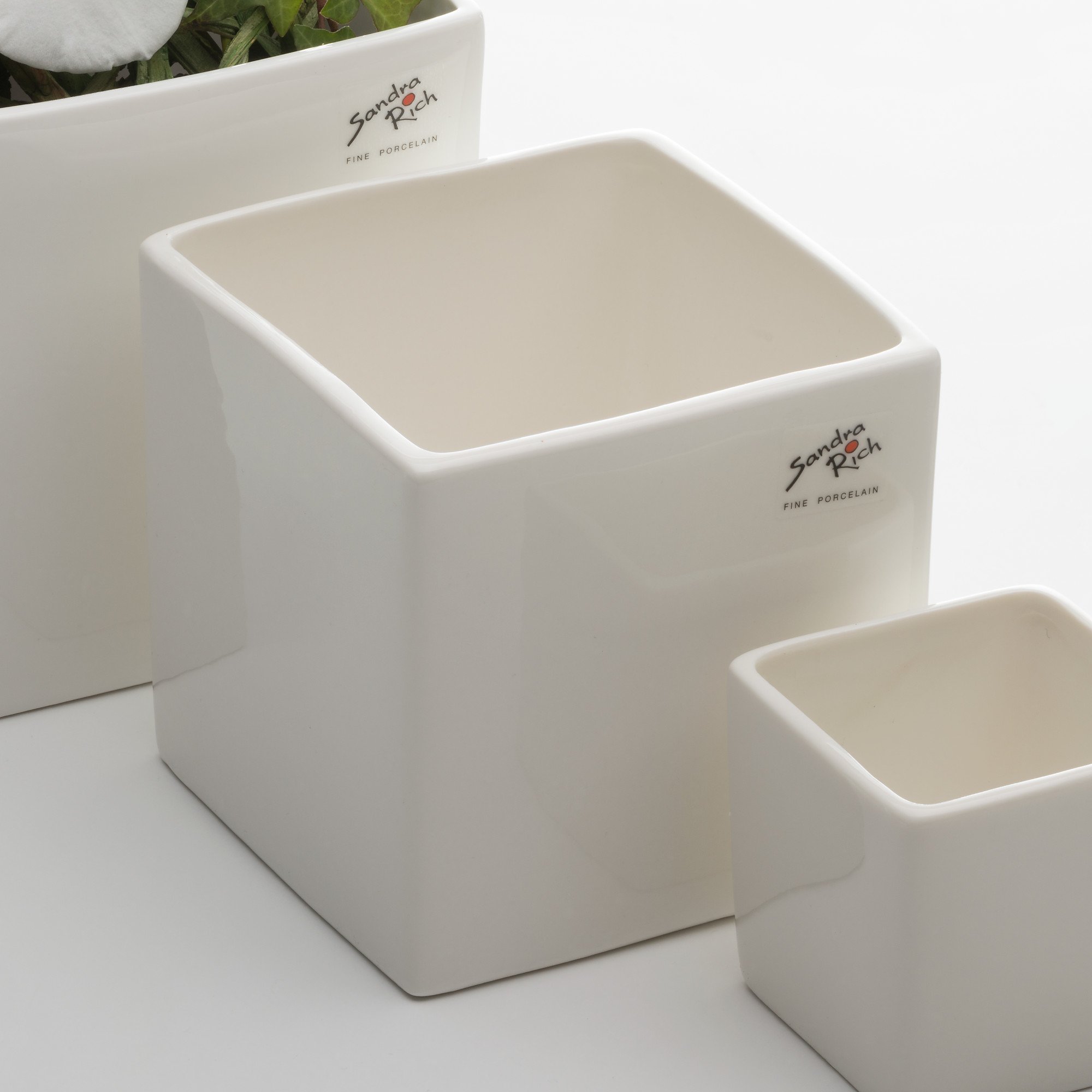 Sandra Rich Porzellan-Blumentopf Weiß – 6x6 Cm, Eckig, Minimalistisch