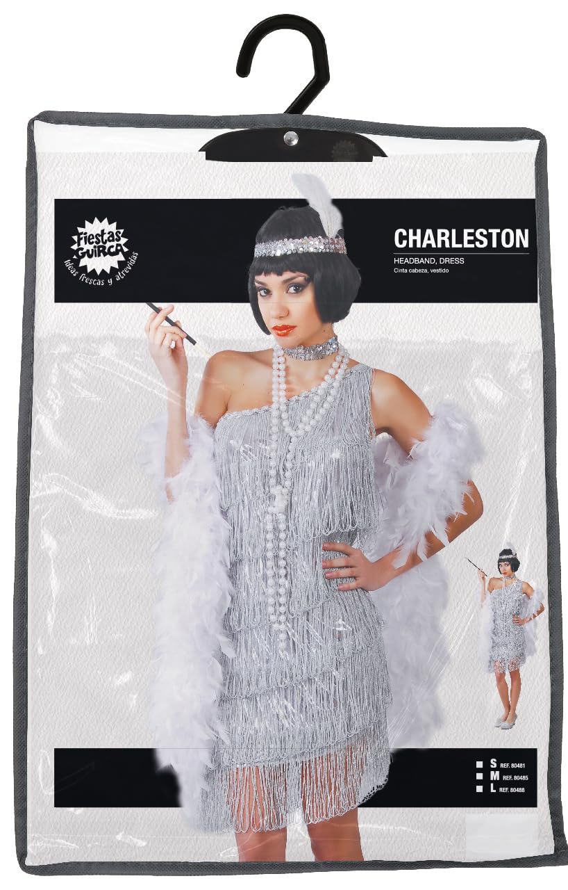 FIESTAS GUIRCA | Costume de Charleston pour Femme - Robe et Bandeau - Costumes Années 20 pour Fêtes Déguisées, Carnaval et Halloween - Idéal pour Adultes - Argenté