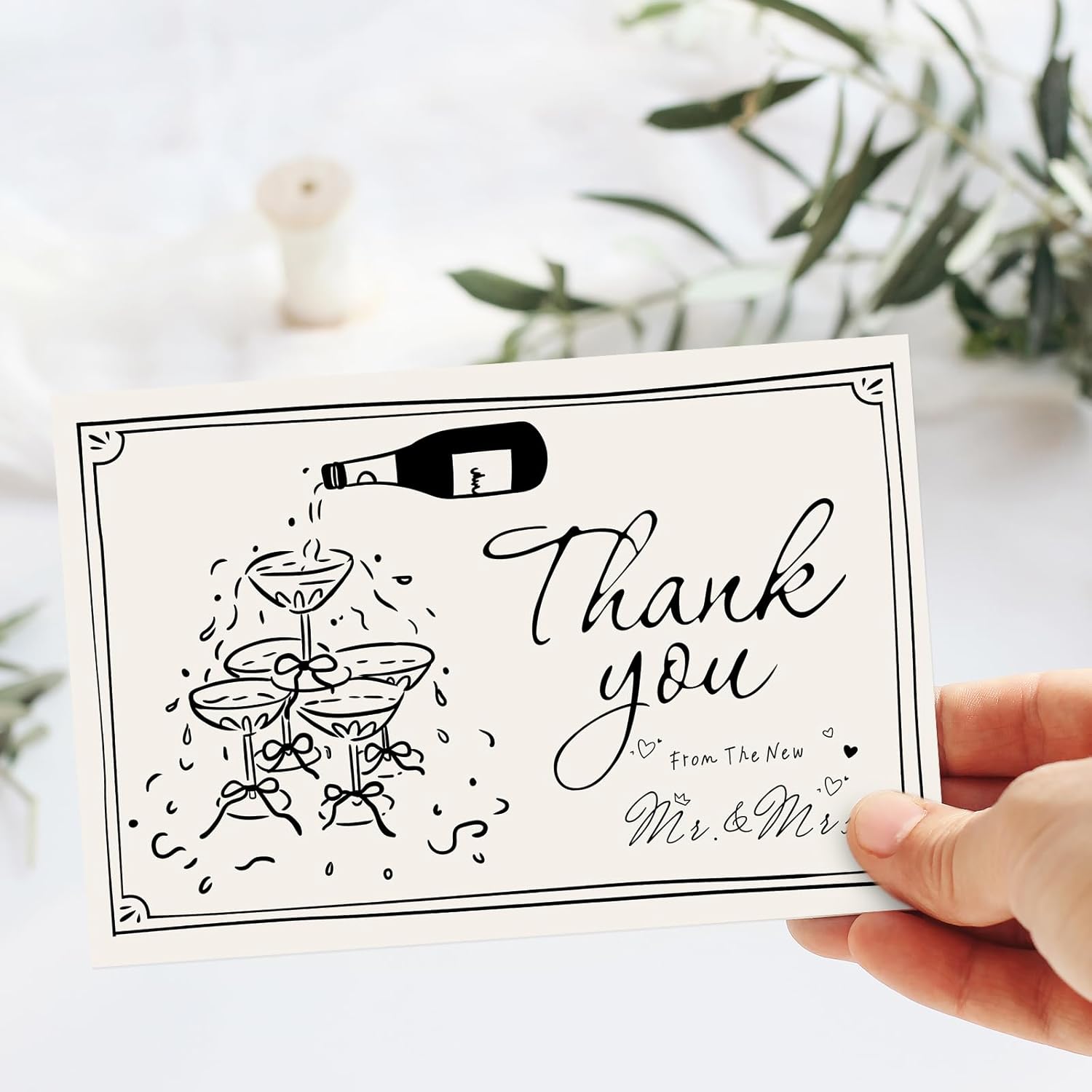 Whaline 24 Pack Wedding Thank You Cards Greeting Card From the New Mr & Mrs Black Champagne Blank Note Cards with Envelope Sticker for Bridal Shower - Image 7