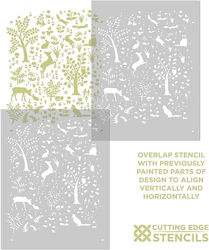 Miniatura 3 de Tanglewood Forest Stencil - Plantilla de pared para guardería, diseño de animales de bosque reutilizable para habitación de niños y habitación de