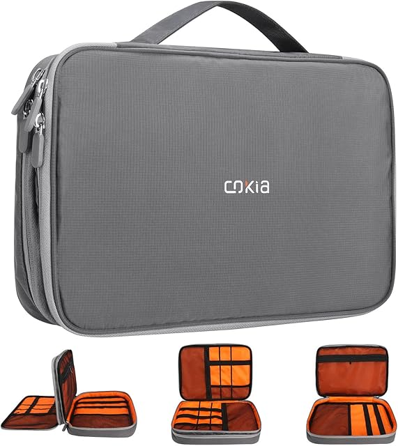 Gocokia Double layer Travel Electronic Accessories Organizer, Large Capacity Storage Handbag Cable Organizer Bag Waterproof Carry Pouch for 11.6 Laptop,Tablet,SD Card,Hard Drives, Power