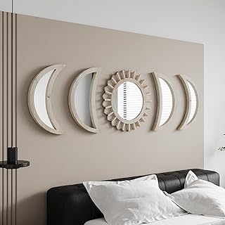 15 Cozy Bedroom Ideas for Warm Relaxing Evenings 32 WAKOSAN Wall Mirror, Moon Phase Mirror Set, Wall Decor for Bedroom, Bohe...