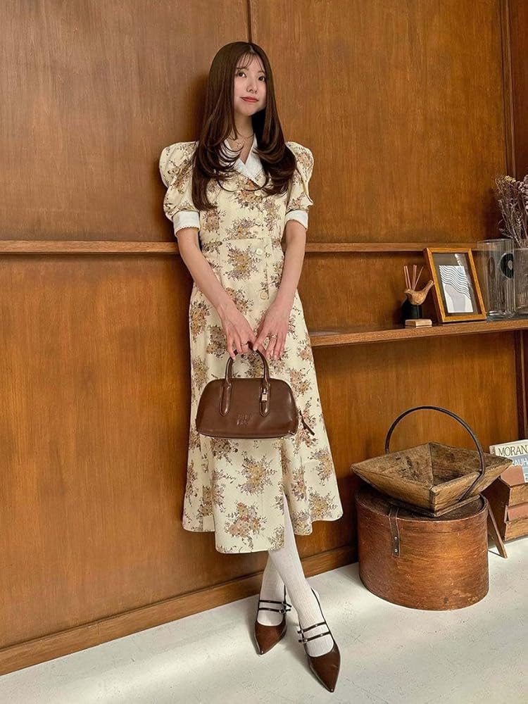 Amazon.co.jp: マルチプリントパフスリーブワンピ : ファッション